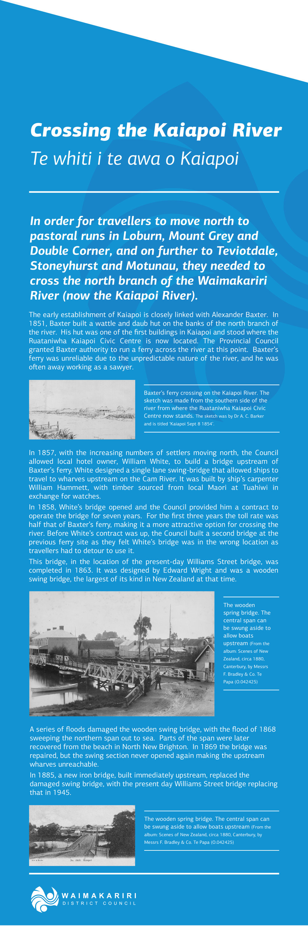 Kaiapoi River crossing - riverbank sign