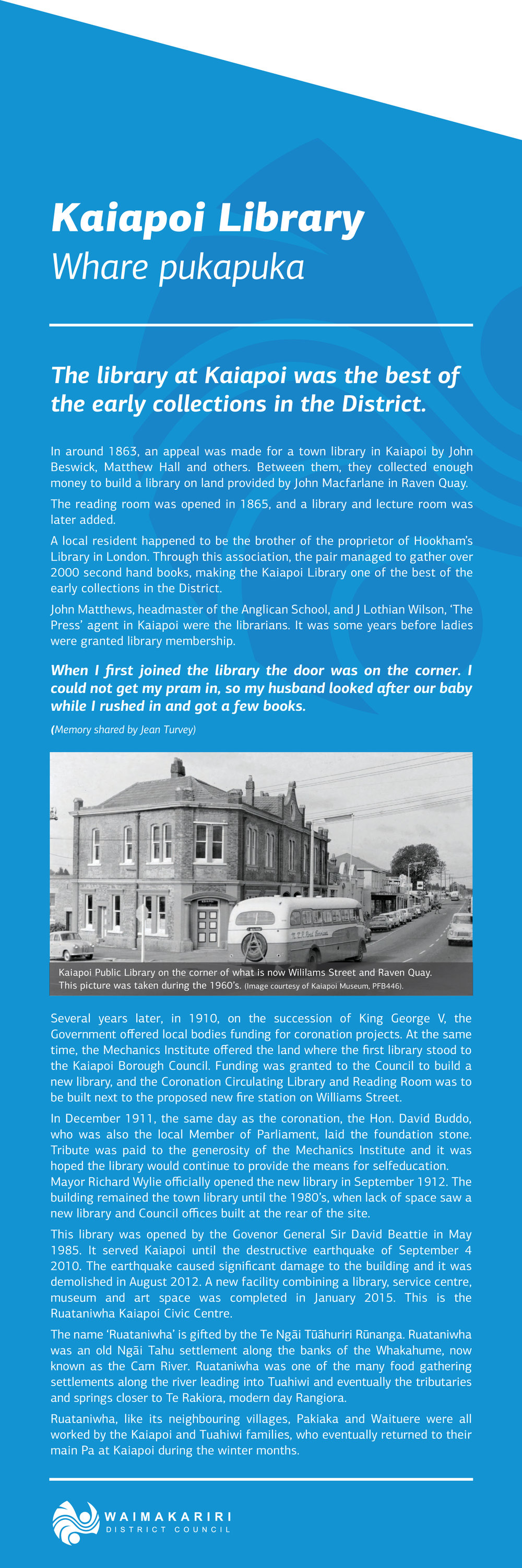 Kaiapoi Library - Kaiapoi interpretative sign