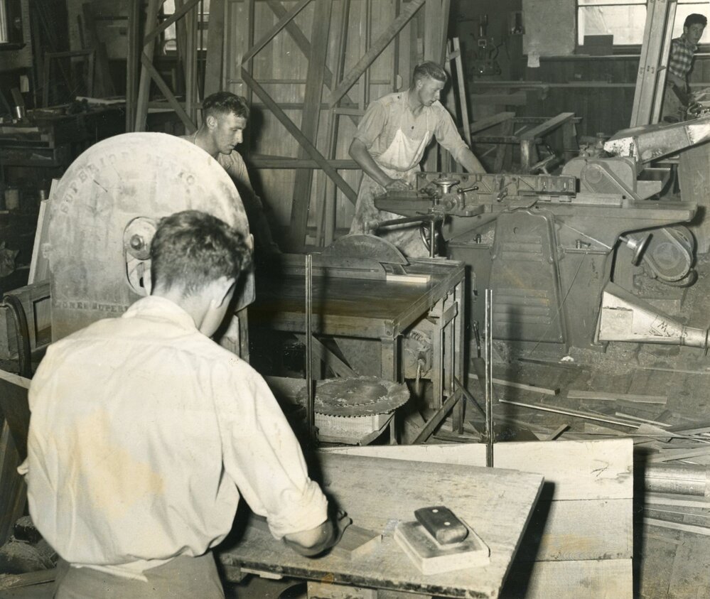 Operators at their machines in the furniture factory of Messrs Blakeleys in Kaiapoi, 1960