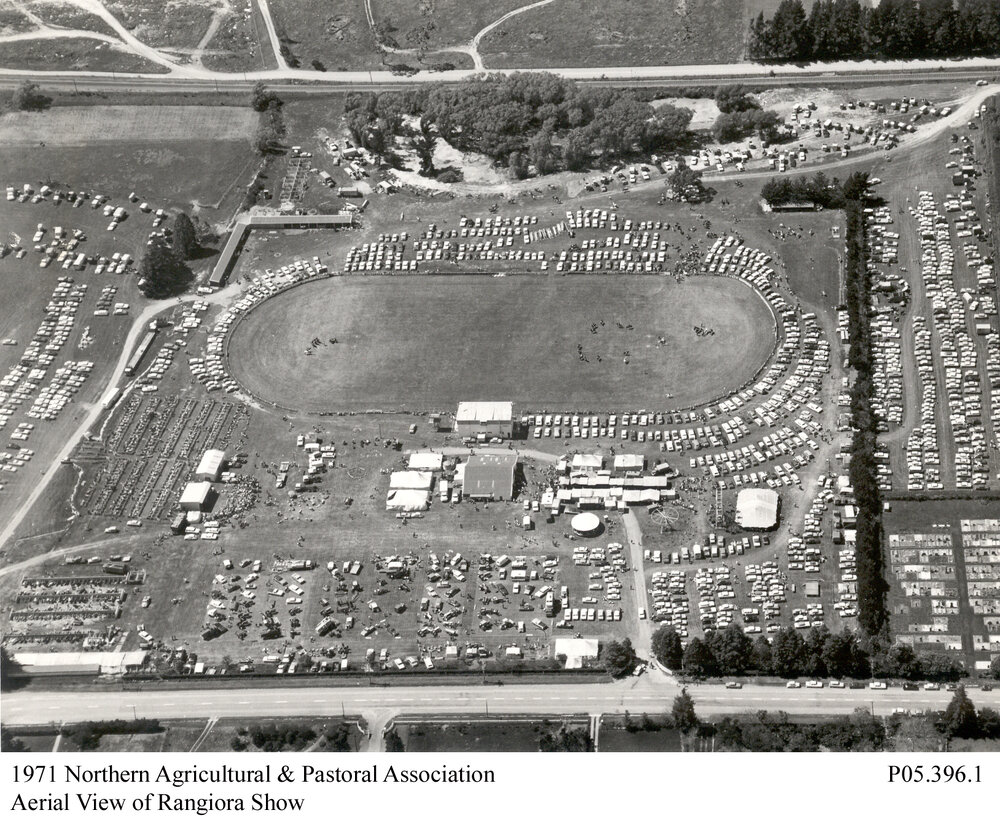 1971 Northern Agricultural &amp; Pastoral Association aerial view of the Rangiora Show