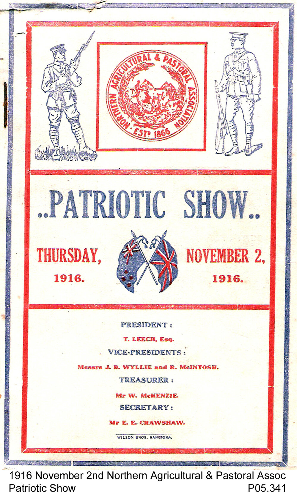 Northern Agricultural &amp; Pastoral Association Patriotic Show [schedule?] 1916