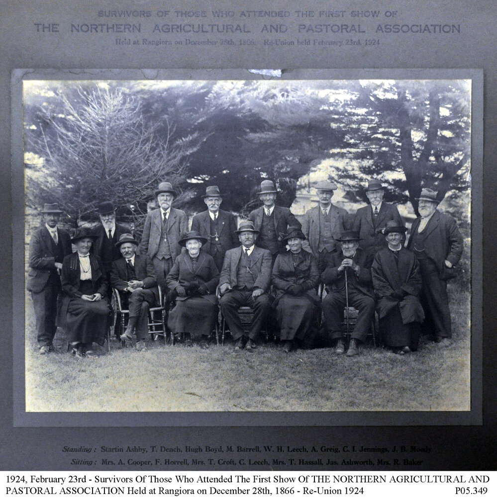 "Survivors of those who attended the first show of the Northern Agricultural and Pastoral Association held at Rangiora on December 28th, 1866"