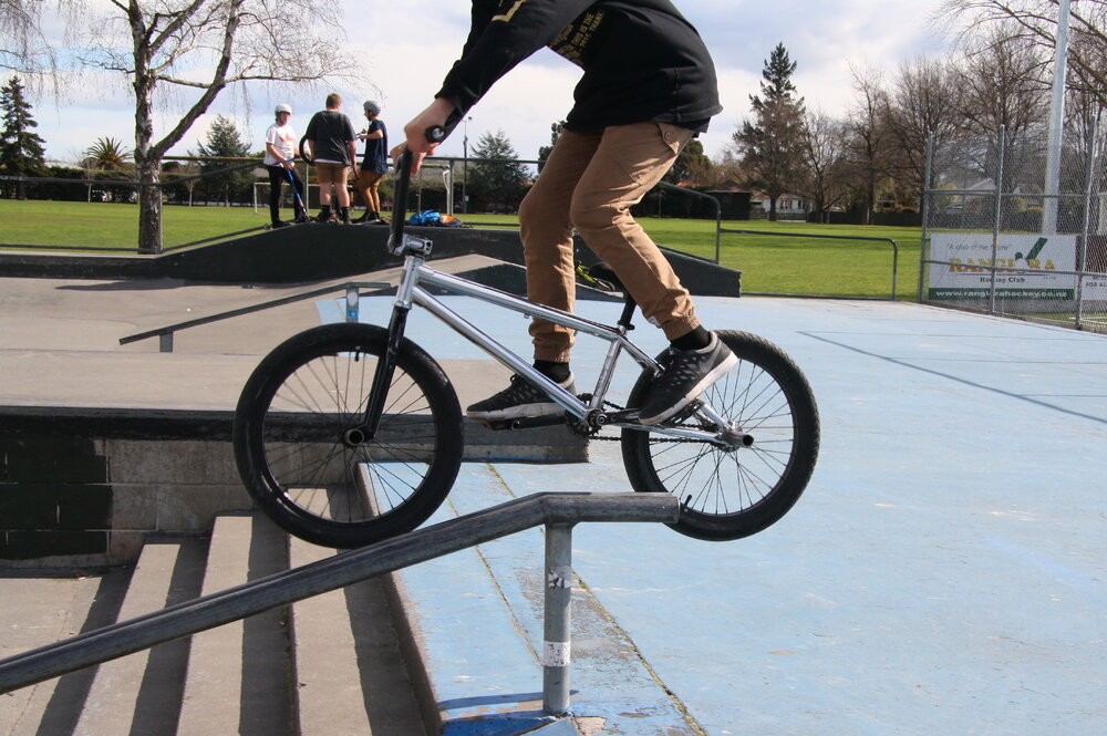  Doing tricks on a bike at Dudley Skate Park, 2015