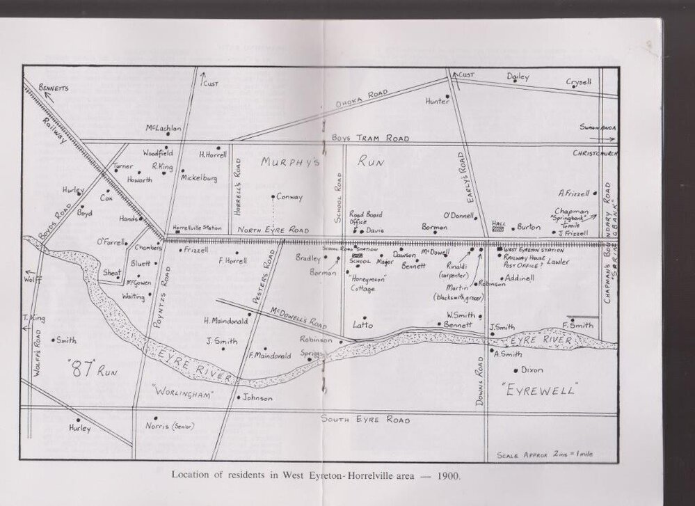 Location of residents in West Eyreton and Horrelville area, c.1900