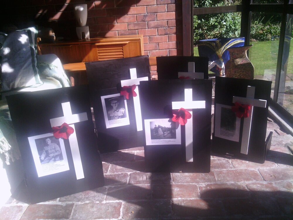 WWI soldiers photos on display in shop windows, Rangiora, 2018