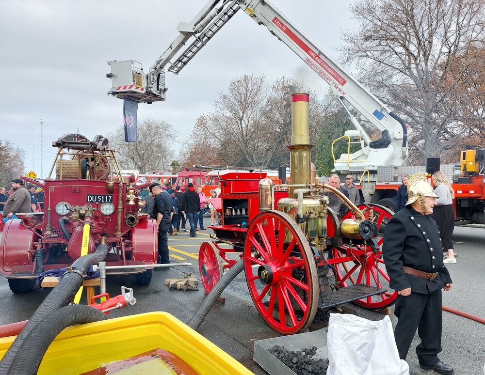 Heritage engines from Ferrymead at the Rangiora Volunteer Fire Brigade 150th anniversary