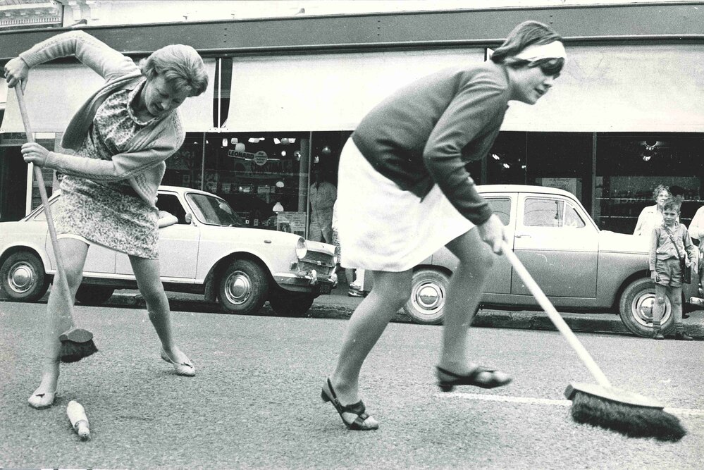 Sweeping High Street, Rangiora, 1967