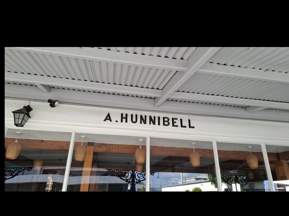 A. Hunnibell name plate on the former boot and shoe making business, High Street, Rangiora