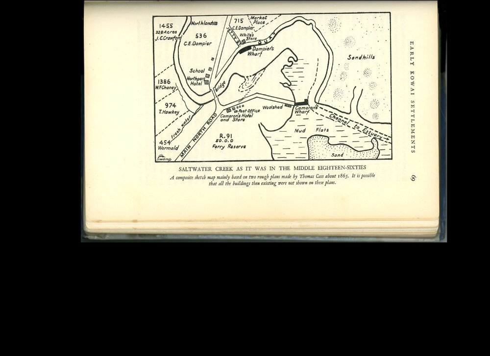 A plan of Saltwater Creek as it was in the middle 1860s, showing the location of the school