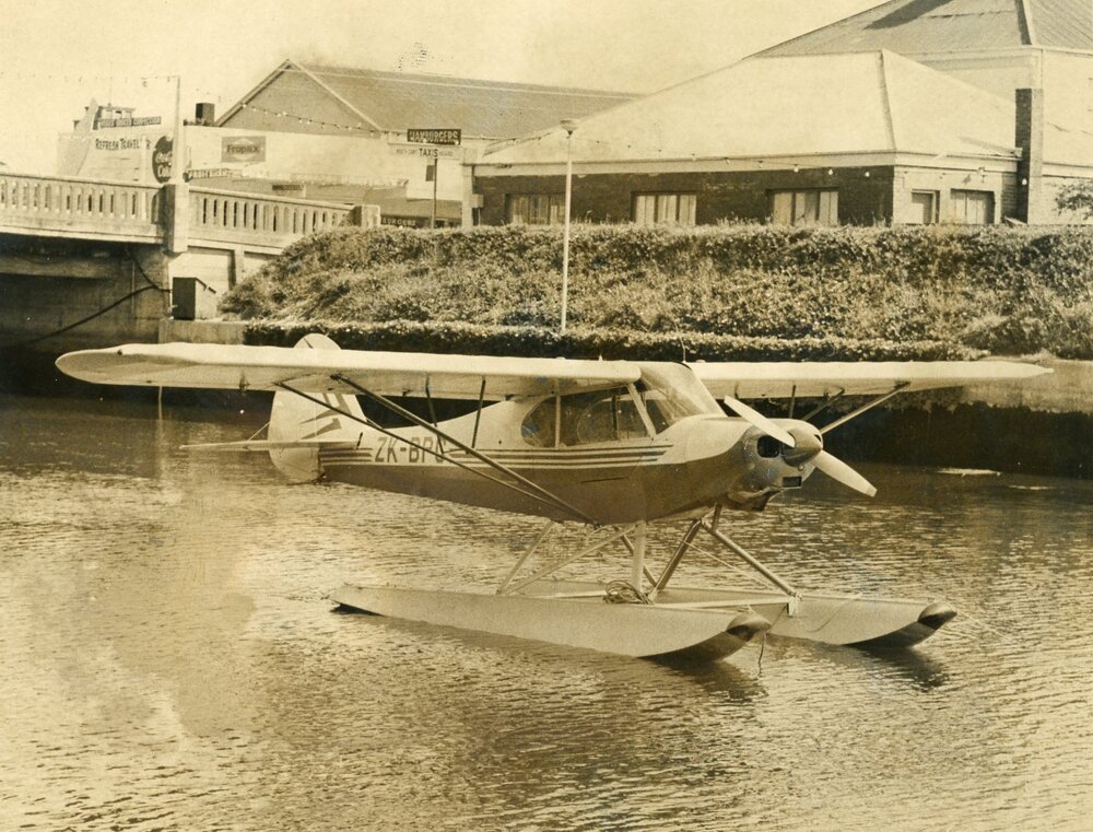 A floatplane lands on the Kaiapoi River, c. 1968 