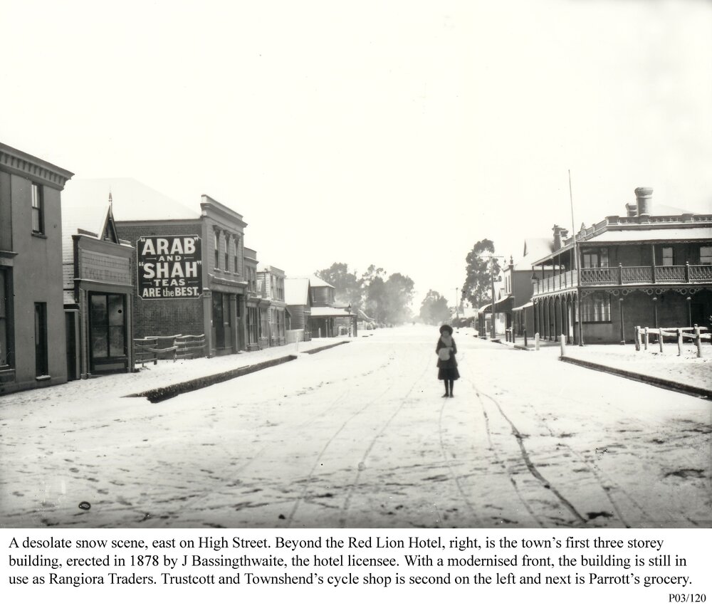 Snow scene on High Street - Rangiora