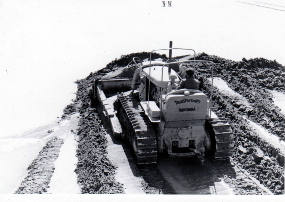 Cutting a track out to the bar to unload a stranded ship, Waimakariri River