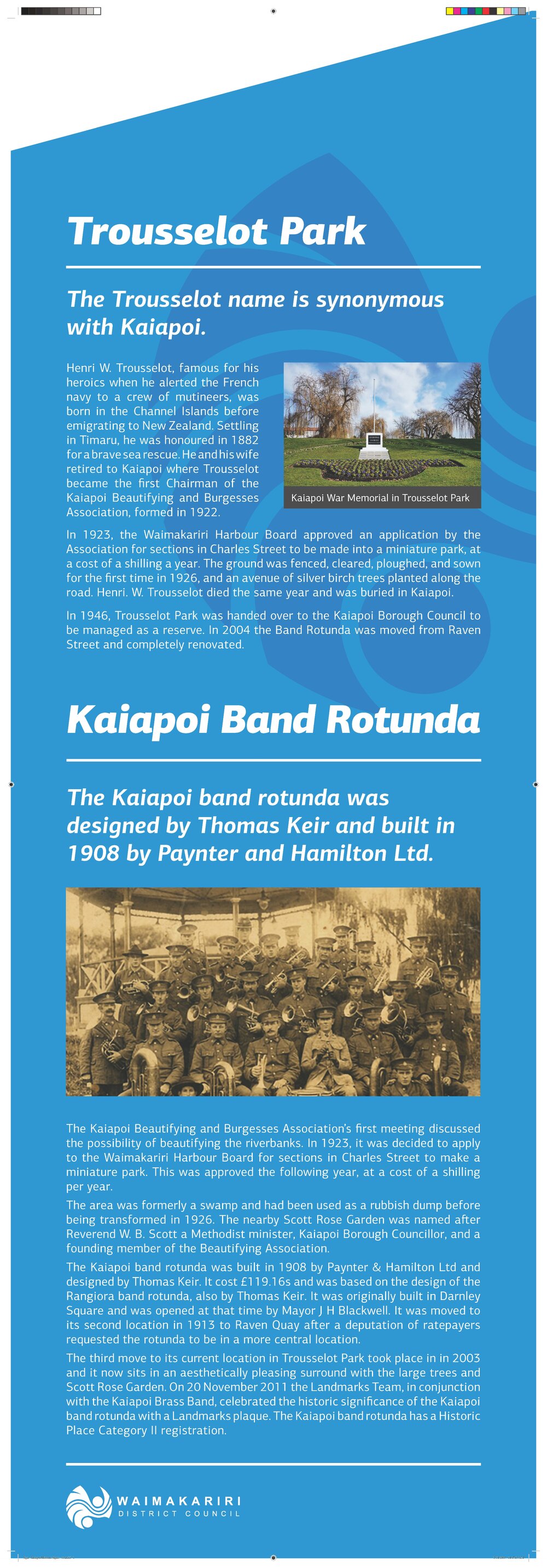 Trousselot Park and Kaiapoi Band Rotunda - Kaiapoi interpretative panel