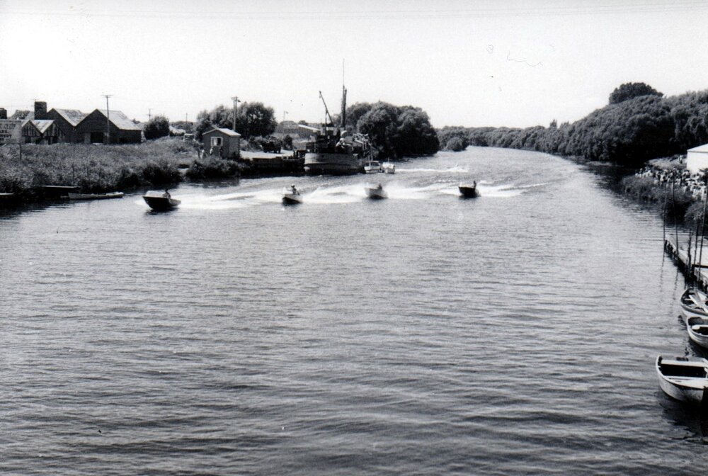 Jet boats on the Kaiapoi River, 1966