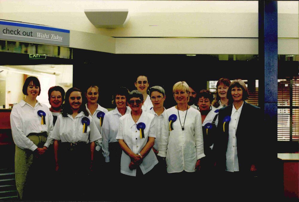 Staff on opening day of the Trevor Inch Memorial Library, December 21 1996