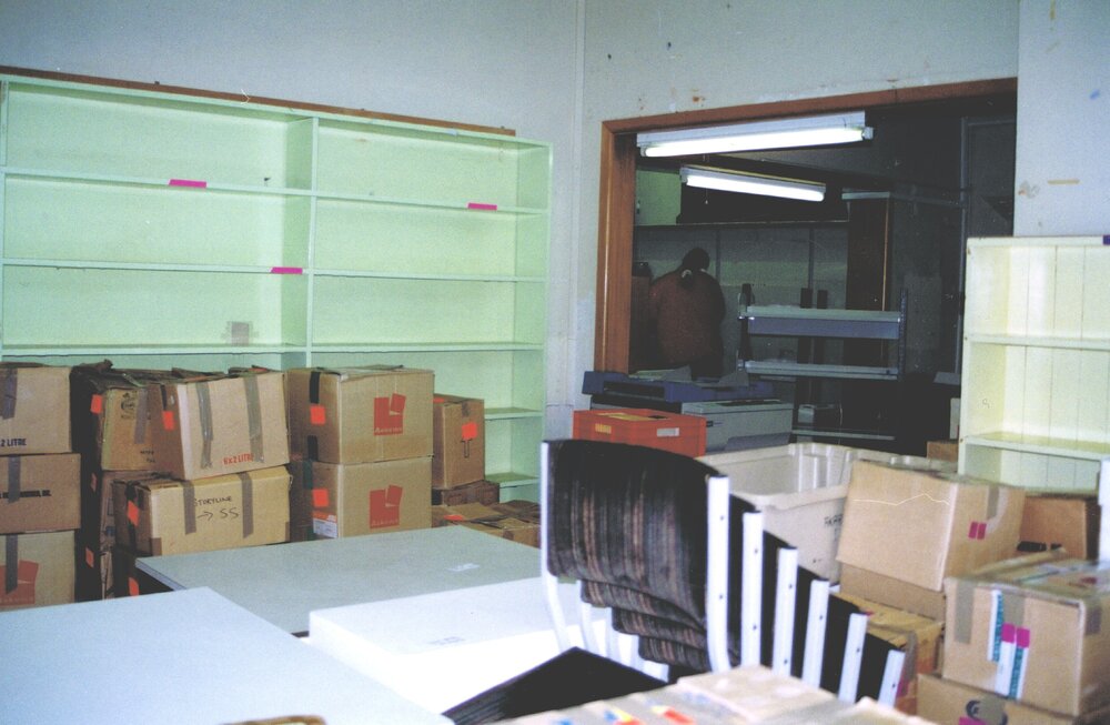 Rangiora Public Library packed up for relocation to temporary space, 30 May 1996