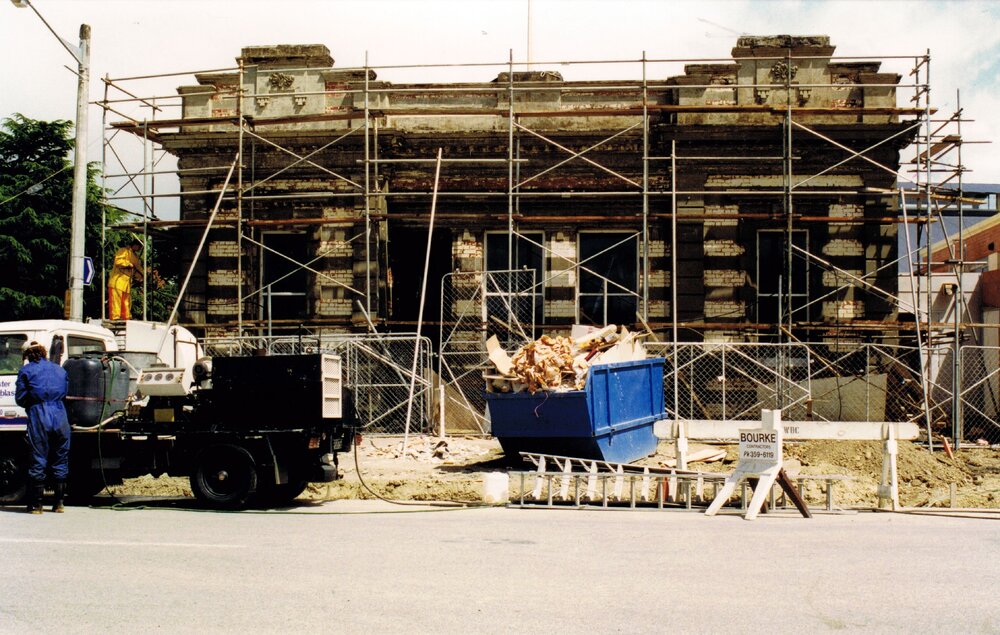 Renovation of the old Rangiora Public Library building as part of the construction of the Trevor Inch Memorial Library, c. November 1996
