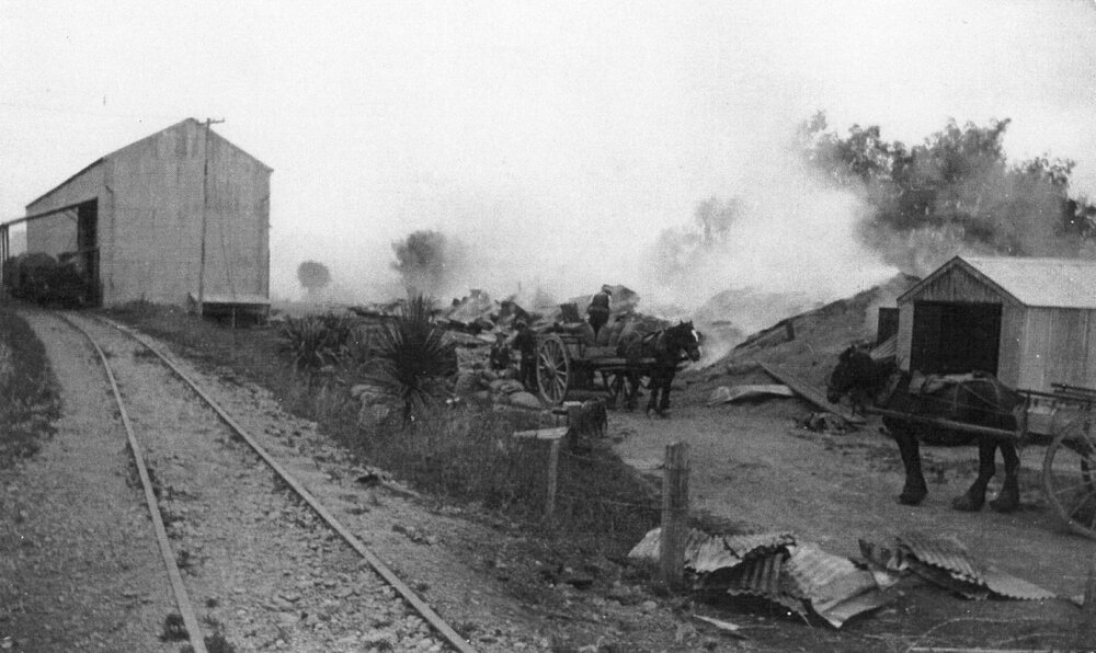 Fire at Gardiners Flour Mill, Cust, c.1930