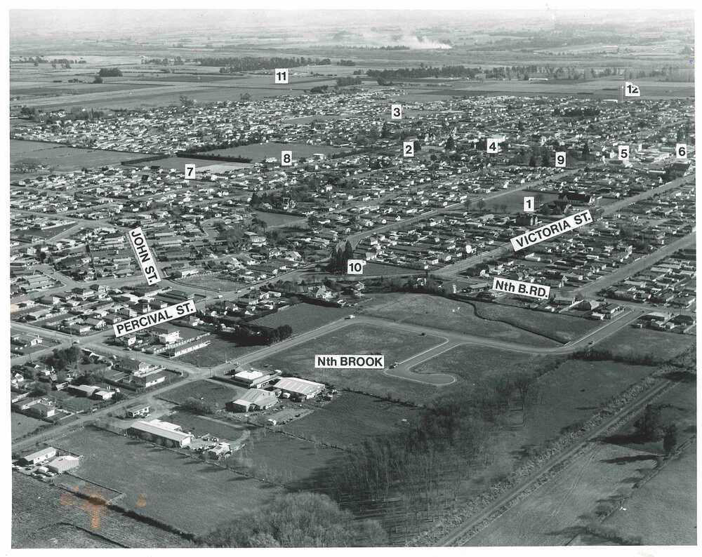 Aerial photograph of Northbrook, Rangiora, c.1977