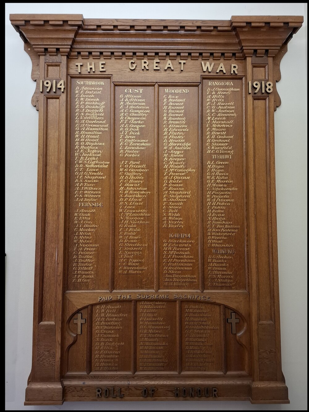 Roll of Honour, Trevor Inch Memorial Library, Rangiora
