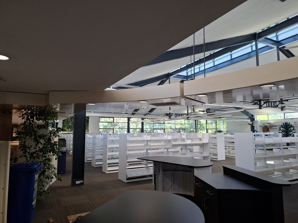 New fiction shelving in the Trevor Inch Memorial Library, 21 March 2025