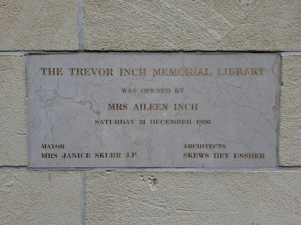 Trevor Inch Memorial Library dedication plaque, 3 October 2025