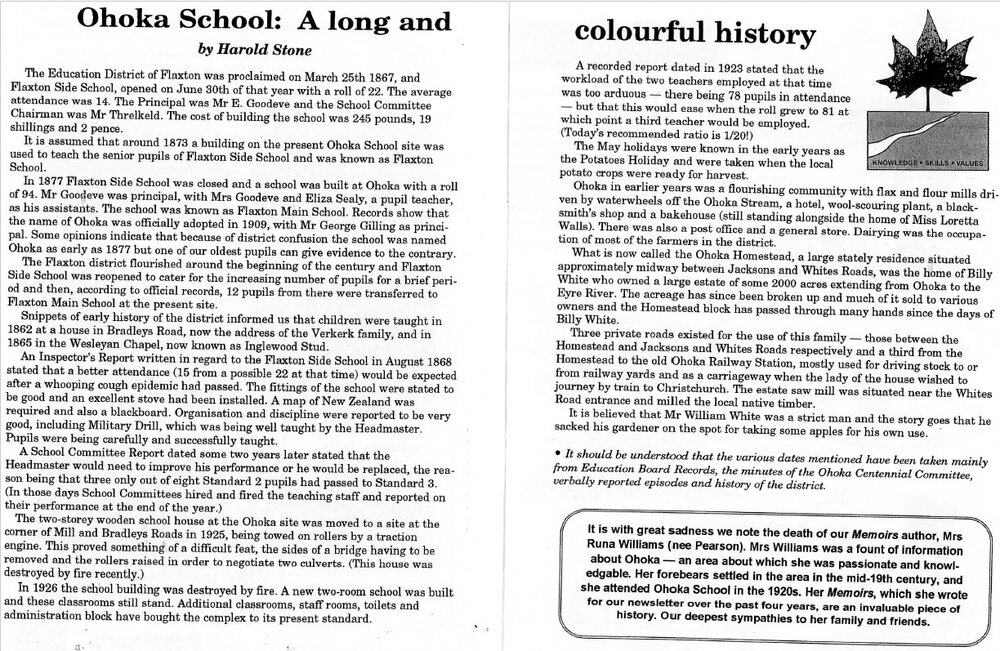 Harold Stone - Ohoka School: A long and colourful history