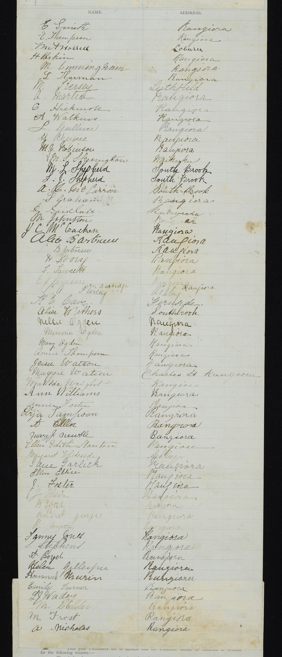 NZ Women's Suffrage Petition Roll, Waimakariri District (part IV of IV) - 1893