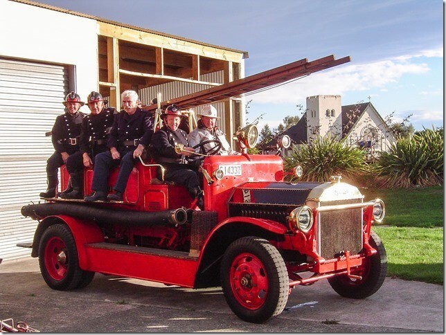 Kaiapoi Volunteer Fire Brigade aboard 1921 Dennis Fire Engine