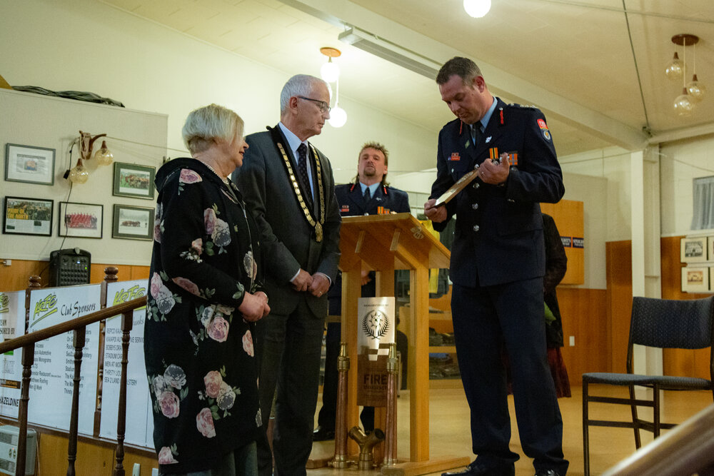 Mayor David Ayers at 150 year celebration of Kaiapoi Volunteer Fire Brigade, c.2020