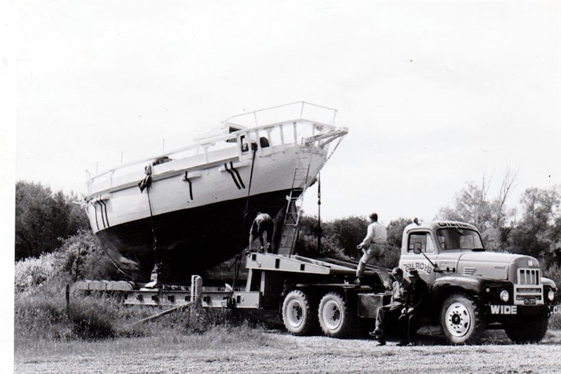 Transporting ARIANA to slipway for launch, Kaiapoi