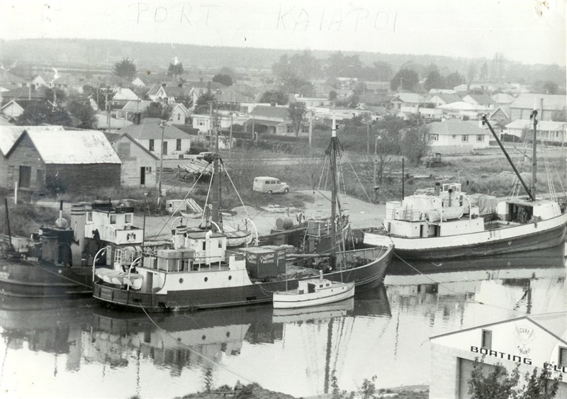 RANGINUI, PAROTO and PICTON vessels moored at Kaiapoi Wharf, Kaiapoi N.Z.