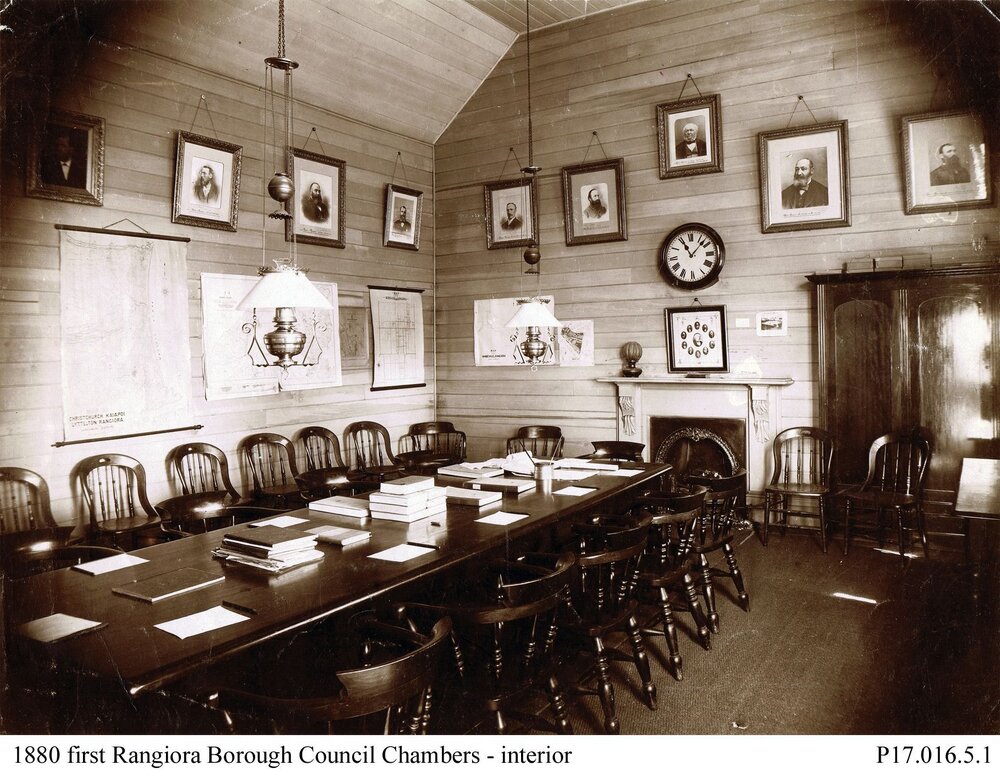 First Rangiora Council Chambers - interior view, c.1880