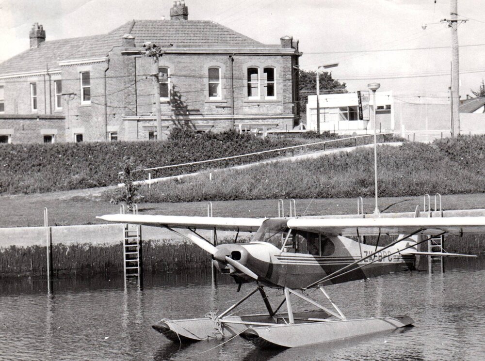 Keith Wakeman's floatplane, Kaiapoi River, c. 1968