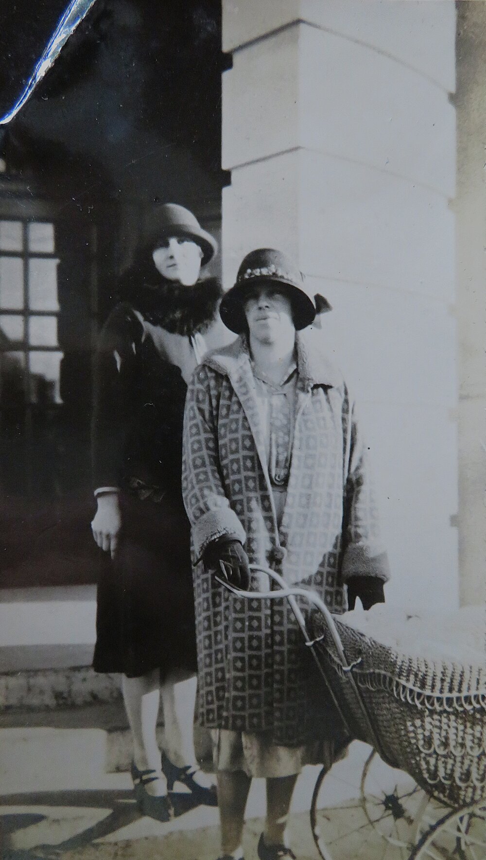 Florence (unknown) and Mina Beattie at Rangiora Town Hall, c.1926