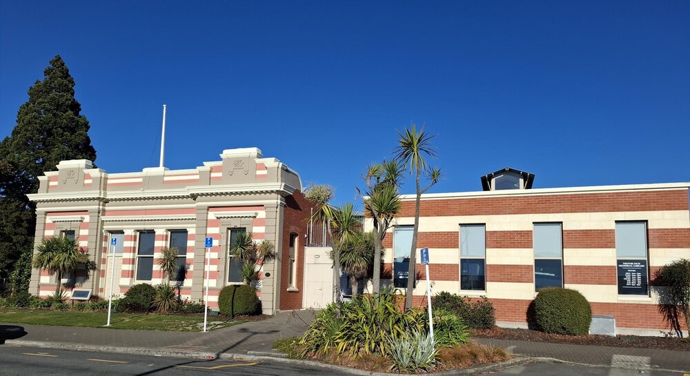 Trevor Inch Memorial Library with the freshly painted facade, 2026