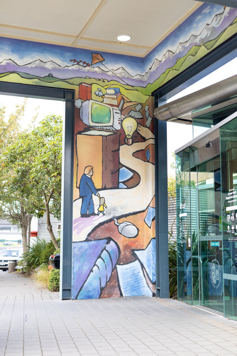 Trevor Inch Memorial Library entrance mural