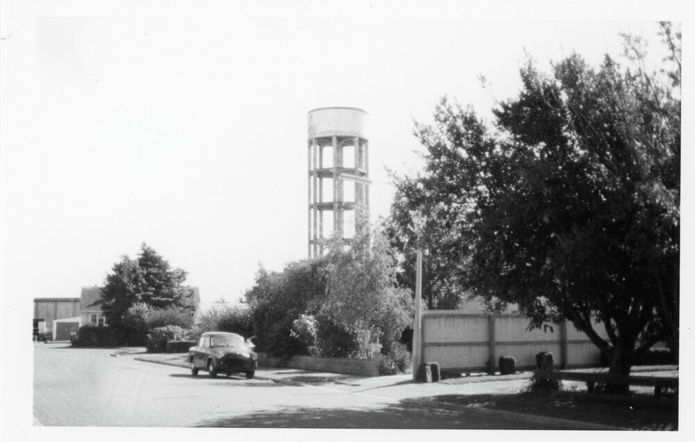 Rangiora water tower in Ayers Street, 1985