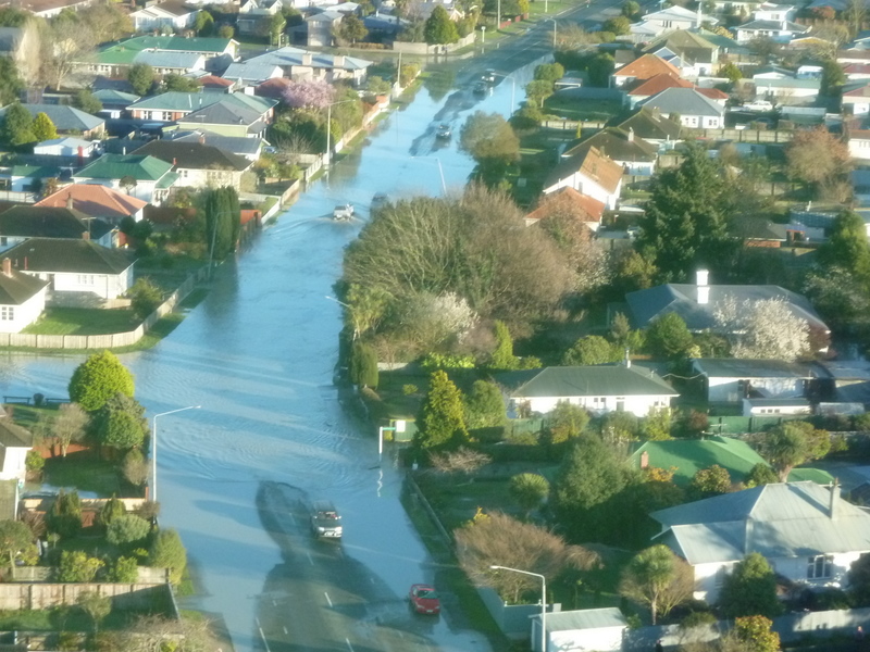 Flooded street in Kaiapoi