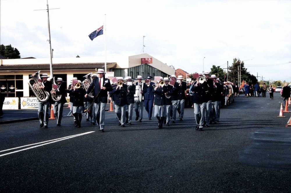 Rangiora Brass Band parades on Anzac Day