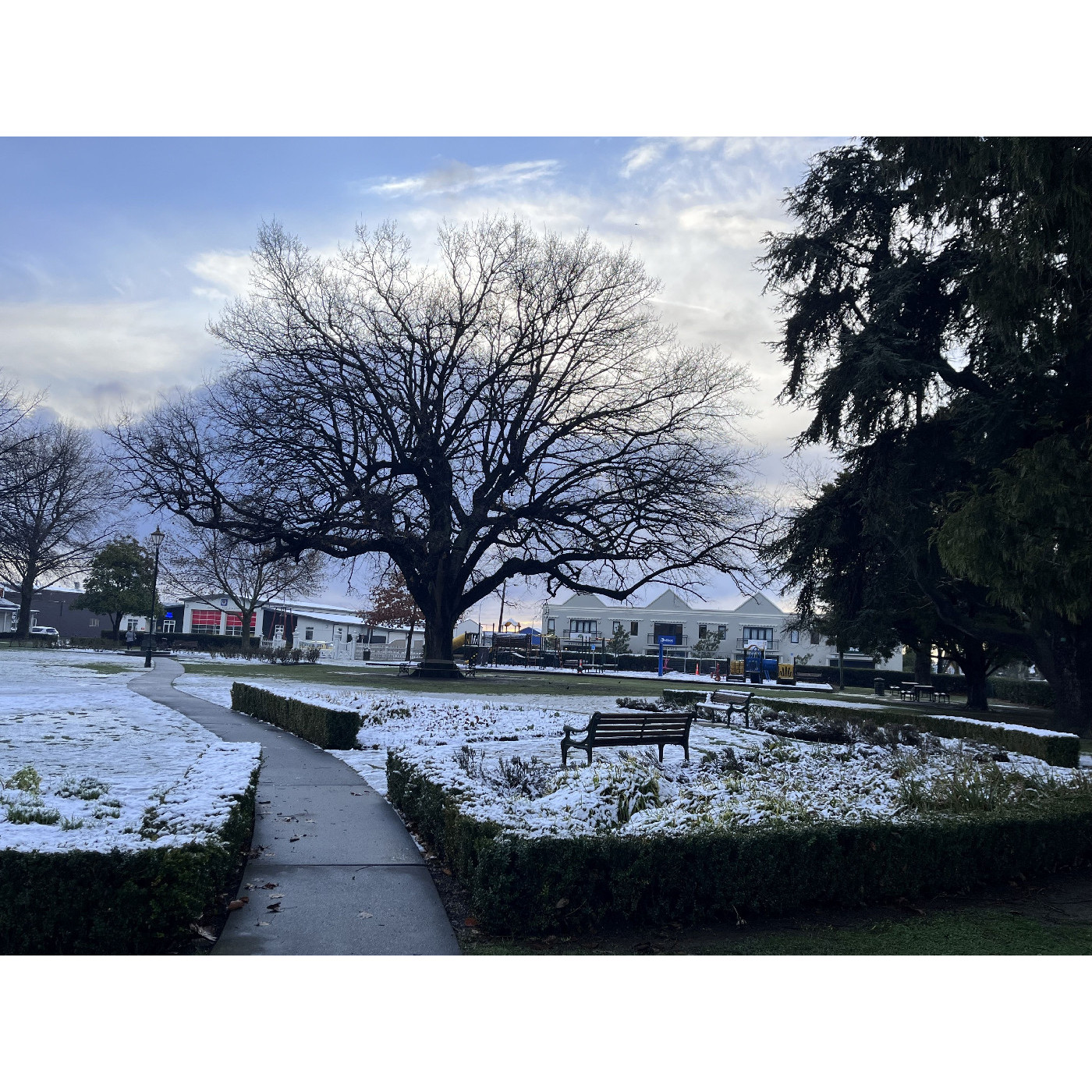 Snow in Victoria Park, Rangiora 2024