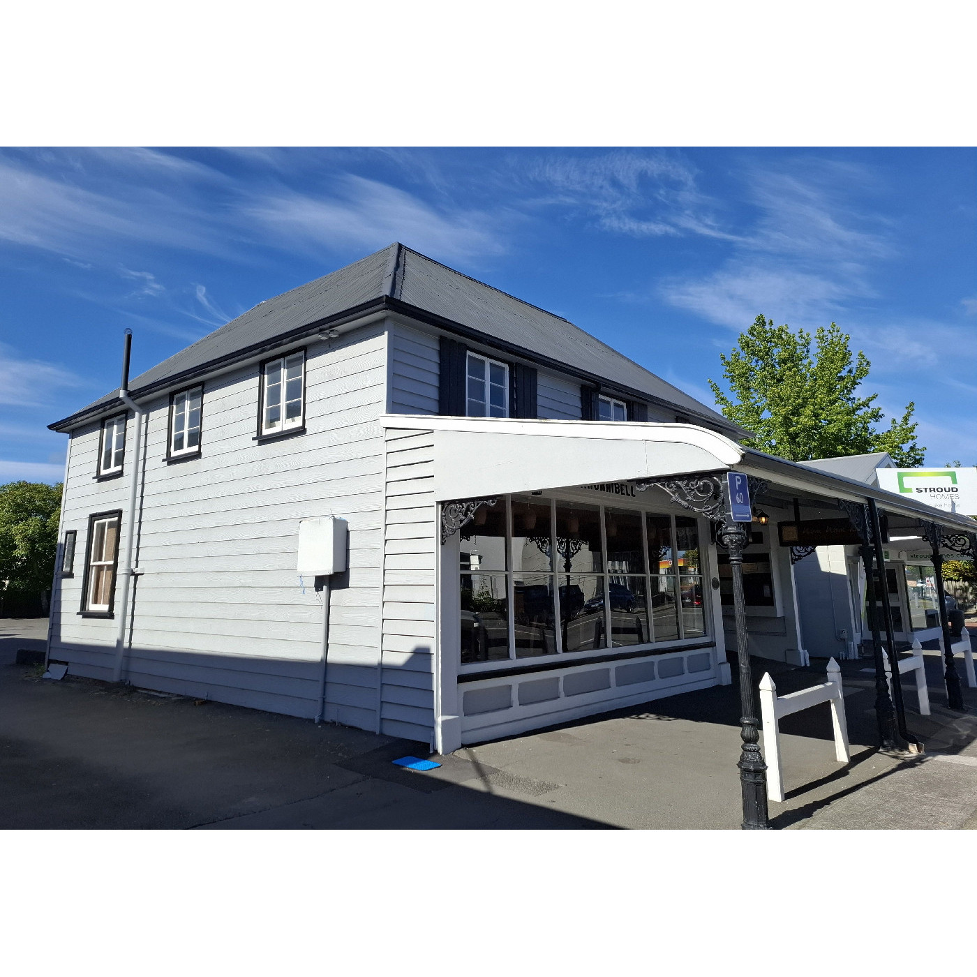 Hunnibell's building housing Nomnom Kitchen restaurant, High Street, Rangiora 2024