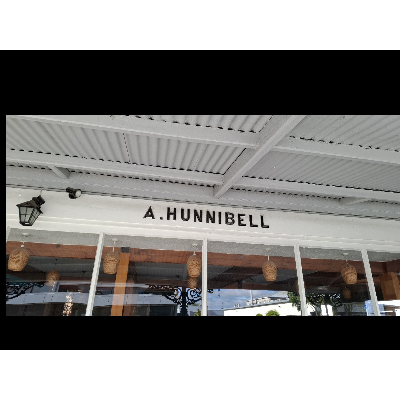 A. Hunnibell name plate on the former boot and shoe making business, High Street, Rangiora