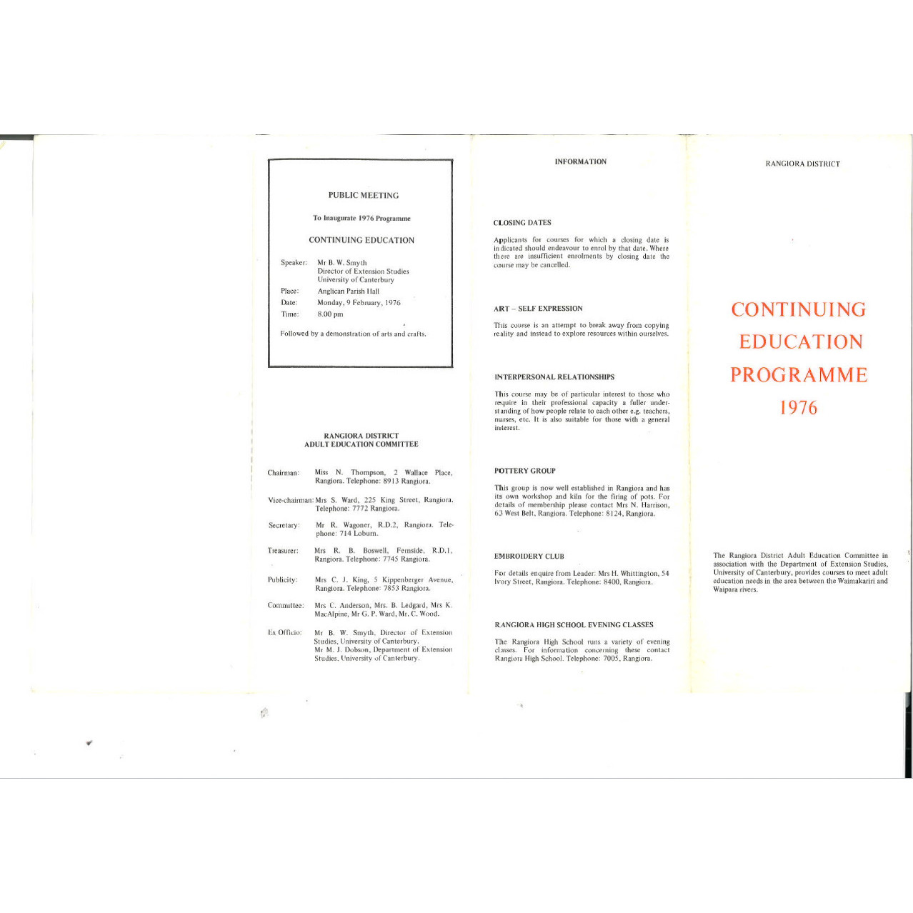 Rangiora District Continuing Education Programme 1976