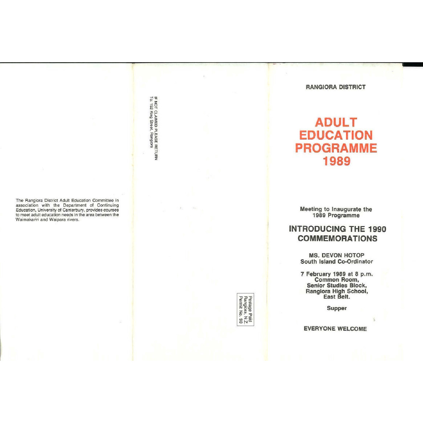 Rangiora District Adult Education Programme 1989