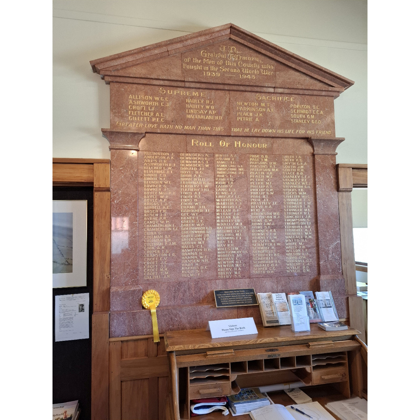 World War II honours board, Kowai Archives, Balcairn