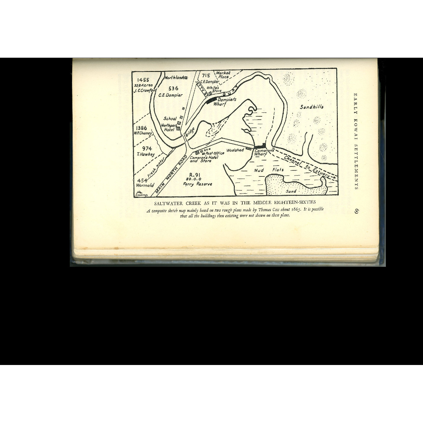 A plan of Saltwater Creek as it was in the middle 1860s, showing the location of the school