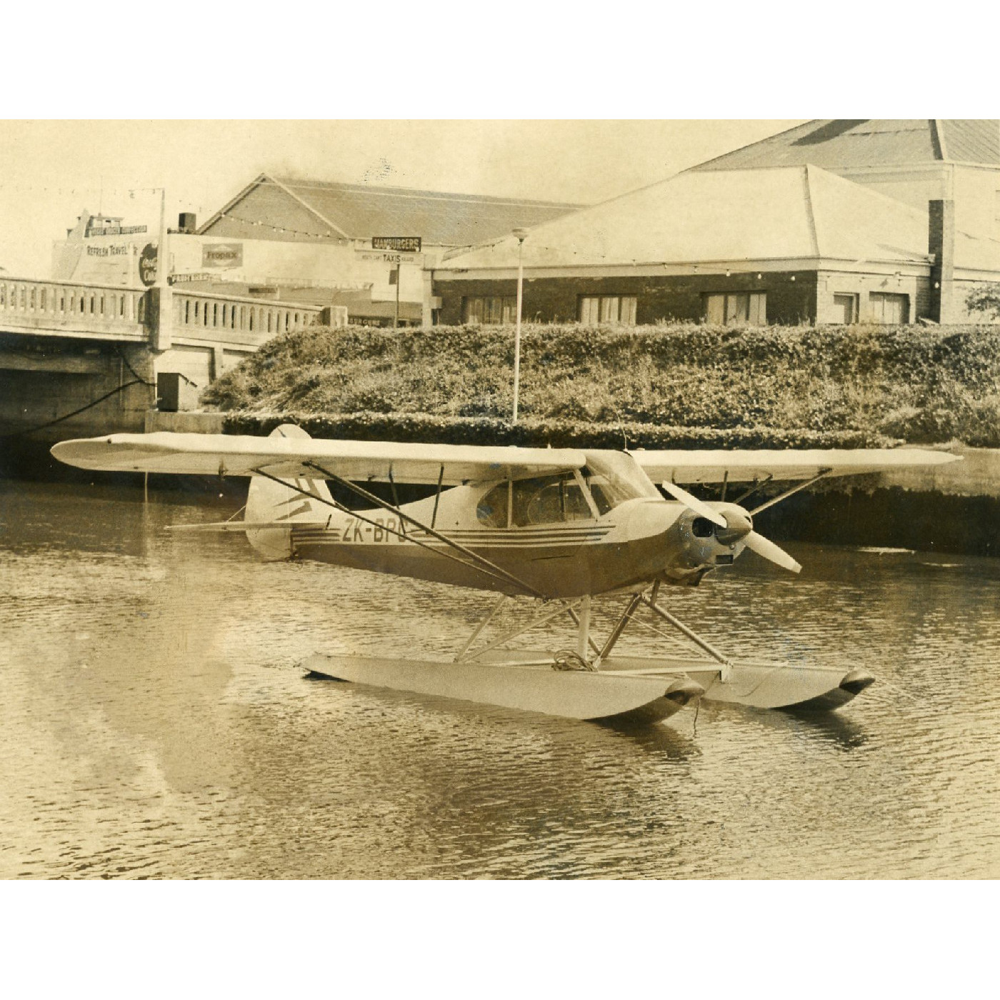 A floatplane lands on the Kaiapoi River, c. 1968 