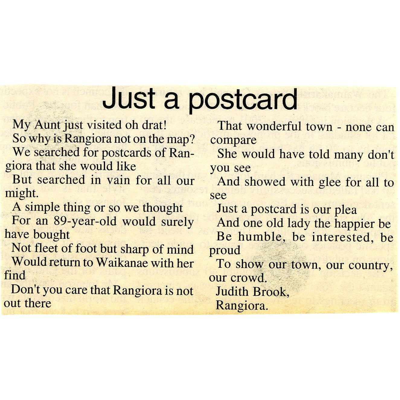 "Just a postcard" poem 