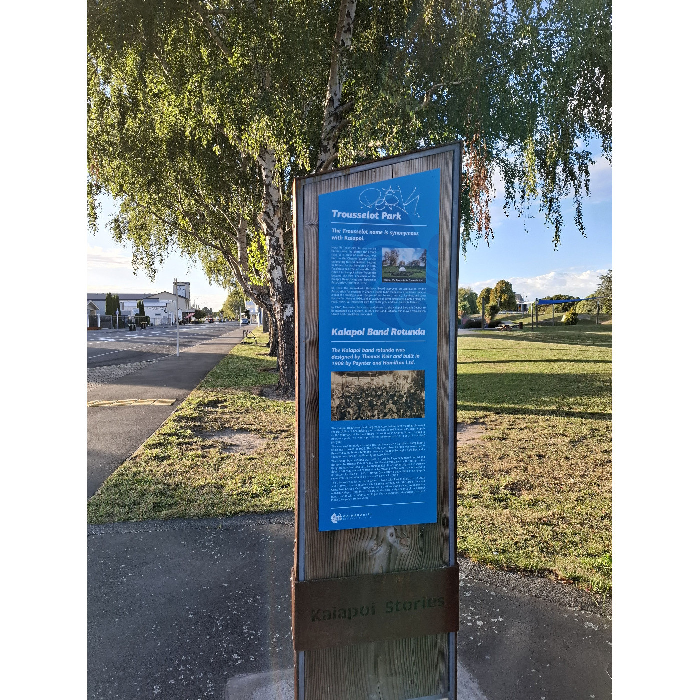 Trousselot Park and Kaiapoi Band Rotunda - Kaiapoi interpretative panel